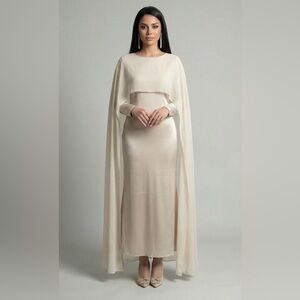 Modest Cream Cape Gown